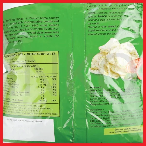 Gambar FINNA KROBE SHRIMP CRACKERS SEAWEED 70GR (4)