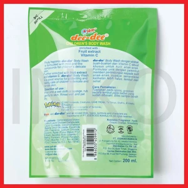 Gambar DEE DEE CHILDREN BODY WASH APPLE POUCH 200ML (4)