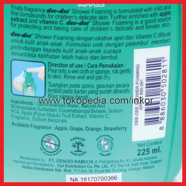 Gambar DEE-DEE CHILDREN SHOWER FOAMING APPLE PUMP 225ML (4)
