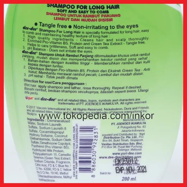Gambar DEE DEE SHAMPOO FOR LONG HAIR GREEN TEA SOFT EASY TO COMB PUMP 200ML (4)