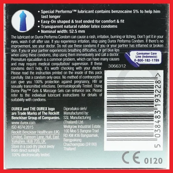 Gambar DUREX PERFORMA LUBRICANT FOR LONGER LASTING PLEASURE 3 CONDOMS (2)