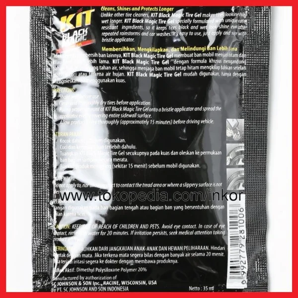 Gambar KIT BLACK MAGIC TIRE GEL CLEANS SHINES PROTECTS SACHET HANGER 12X35ML (4)