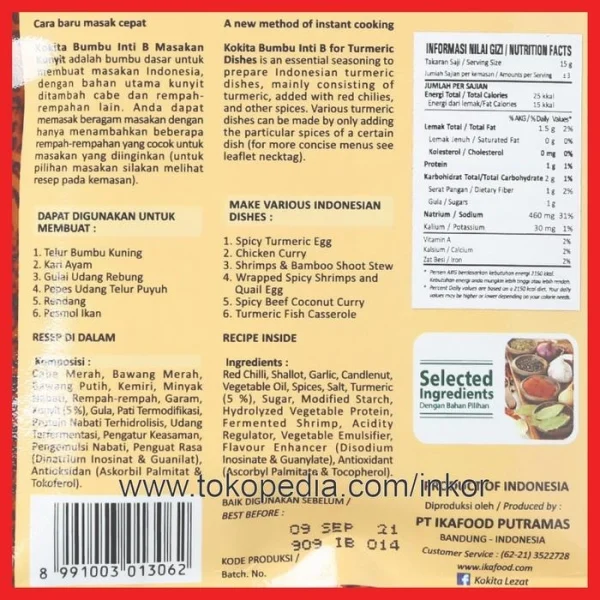 Gambar KOKITA BUMBU INTI B BUMBU DASAR MASAKAN DENGAN KUNYIT SACHET 50GR (4)