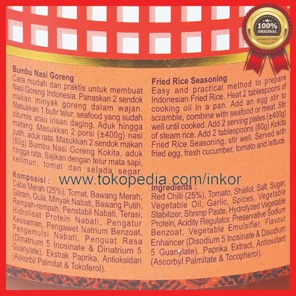 Gambar KOKITA BUMBU NASI GORENG FRIED RICE MILD TOPLES KACA 250GR (3)
