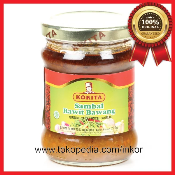 Gambar KOKITA SAMBAL RAWIT BAWANG GREEN CHILI WITH GARLIC TOPLES 200GR (1)