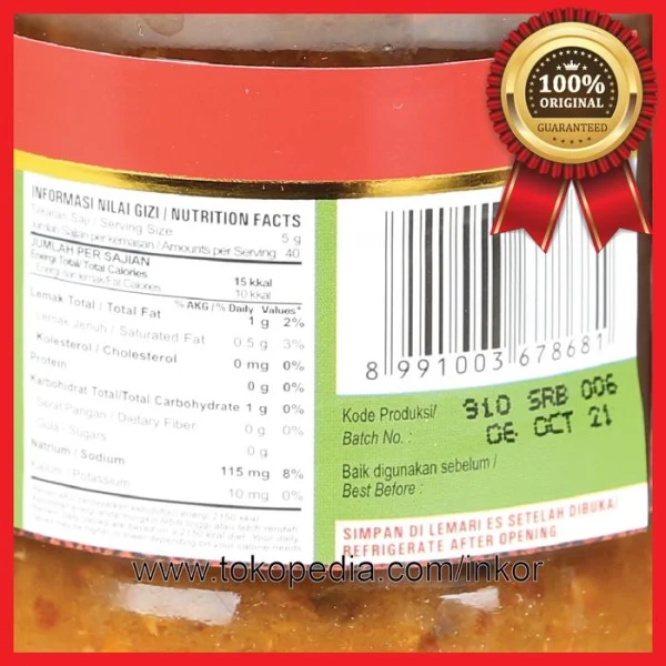 Gambar KOKITA SAMBAL RAWIT BAWANG GREEN CHILI WITH GARLIC TOPLES 200GR (4)