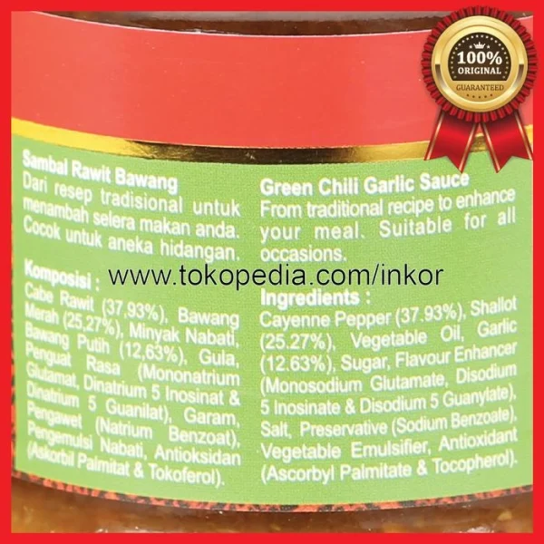 Gambar KOKITA SAMBAL RAWIT BAWANG GREEN CHILI WITH GARLIC TOPLES 200GR (5)