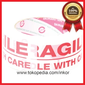 Gambar LAKBAN DAIMARU TAPE FRAGILE HANDLE WITH CARE 100M PUTIH (1)