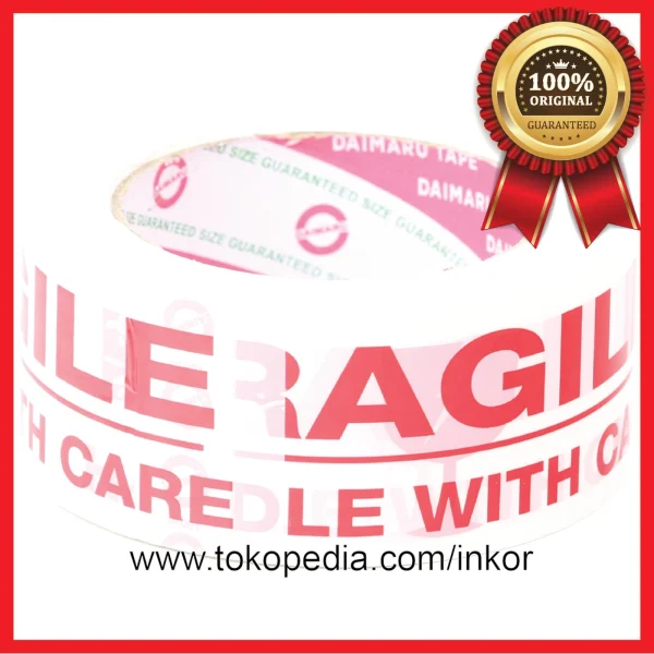 Gambar LAKBAN DAIMARU TAPE FRAGILE HANDLE WITH CARE 100M PUTIH (1)
