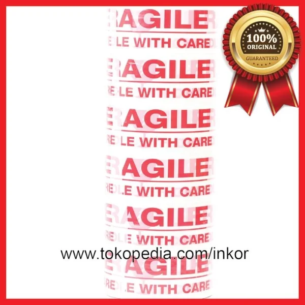 Gambar LAKBAN DAIMARU TAPE FRAGILE HANDLE WITH CARE 100M PUTIH (4)