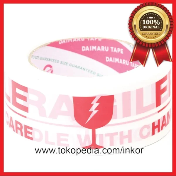 Gambar LAKBAN DAIMARU TAPE FRAGILE HANDLE WITH CARE 100M PUTIH (5)