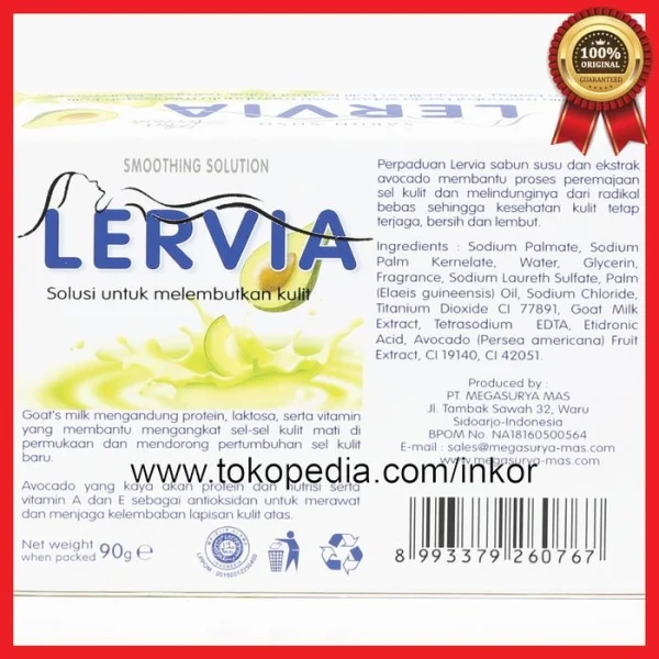 Gambar LERVIA SABUN SUSU SOAP BAR PLUS AVOCADO 90GR (5)