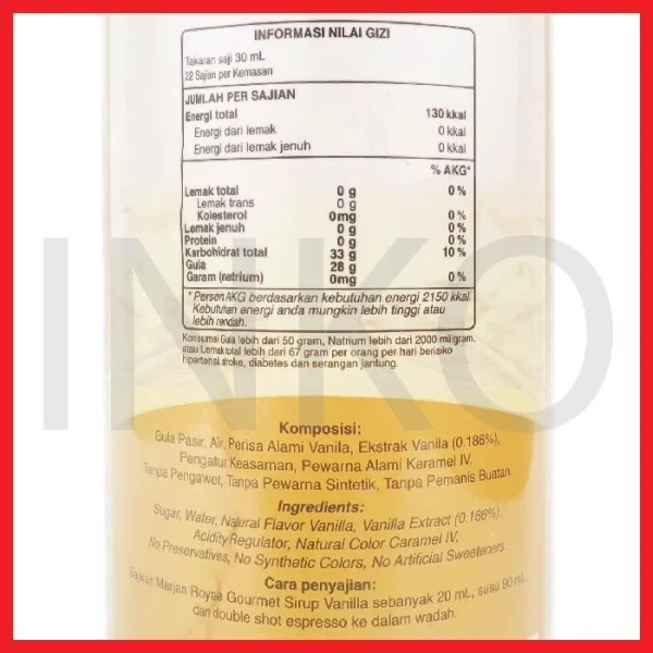 Gambar MARJAN ROYALE GOURMET VANILLA SYRUP 650ML (4)