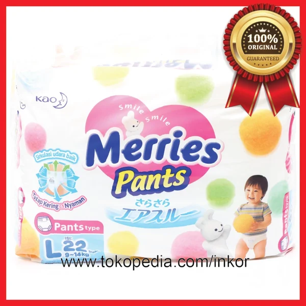 Gambar MERRIES PANTS L 9 14 KG POPOK BAYI KERING NYAMAN LEMBUT 22PCS (1)
