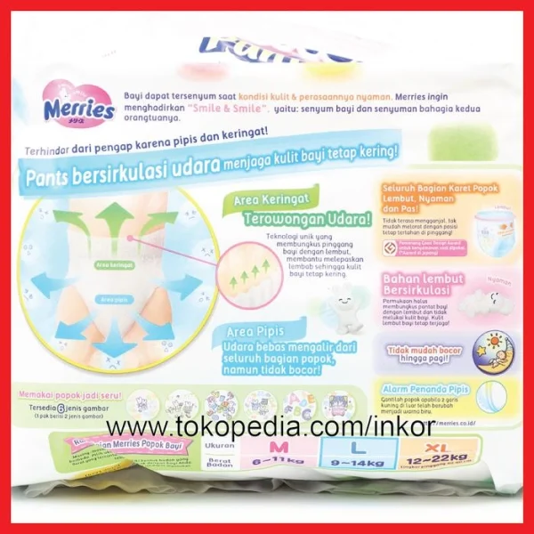 Gambar MERRIES PANTS L 9 14 KG POPOK BAYI KERING NYAMAN LEMBUT 22PCS (4)