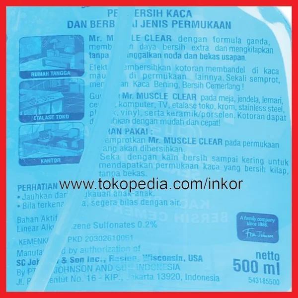 Gambar MR MUSCLE CLEAR PEMBERSIH KACA BIRU SPRAY 500ML (2)