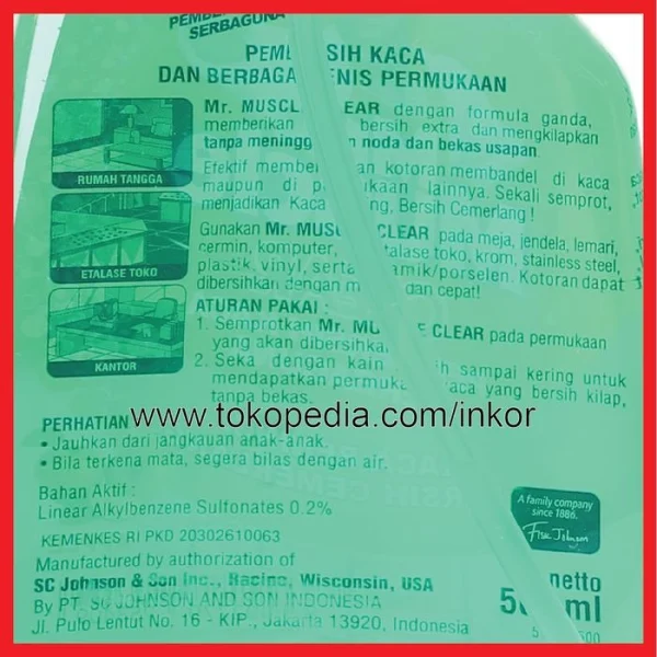 Gambar MR MUSCLE CLEAR PEMBERSIH KACA SERBAGUNA HIJAU BOTOL SEMPROT 500ML (2)