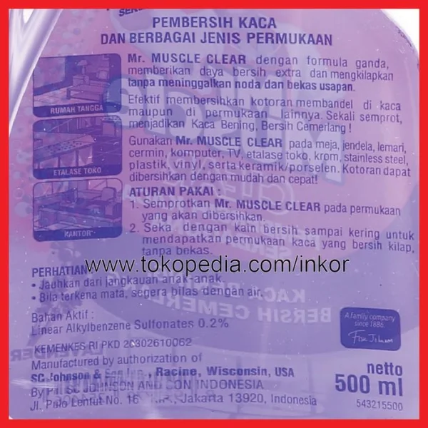 Gambar MR MUSCLE CLEAR PEMBERSIH KACA SERBAGUNA UNGU BOTOL SEMPROT 500ML (4)