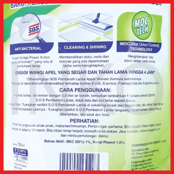 Gambar SOS PEMBERSIH LANTAI ANTI BACTERIAL APPLE WONDER POUCH 800ML (4)