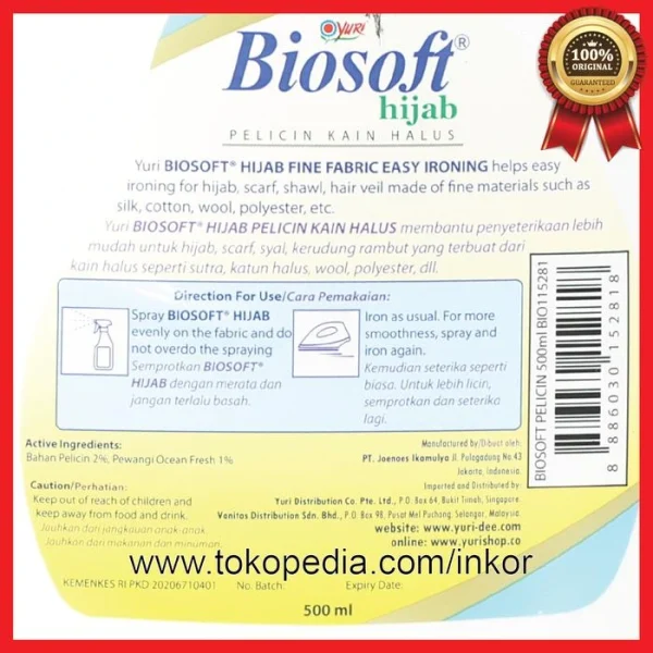 Gambar YURI BIOSOFT HIJAB PELICIN UNTUK PAKAIAN HALUS SPRAY 500ML (2)