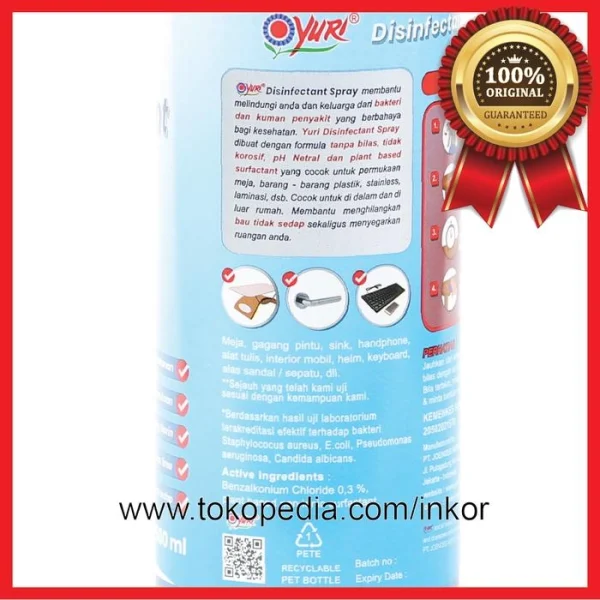Gambar YURI DISINFECTANT SPRAY MEMBUNUH BAKTERI KUMAN PENYAKIT SPRAY 500ML (5)