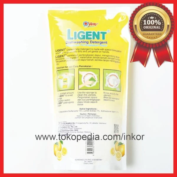Gambar YURI LIGENT CAIRAN PENCUCI PIRING KUNING LEMON POUCH 630ML (4)