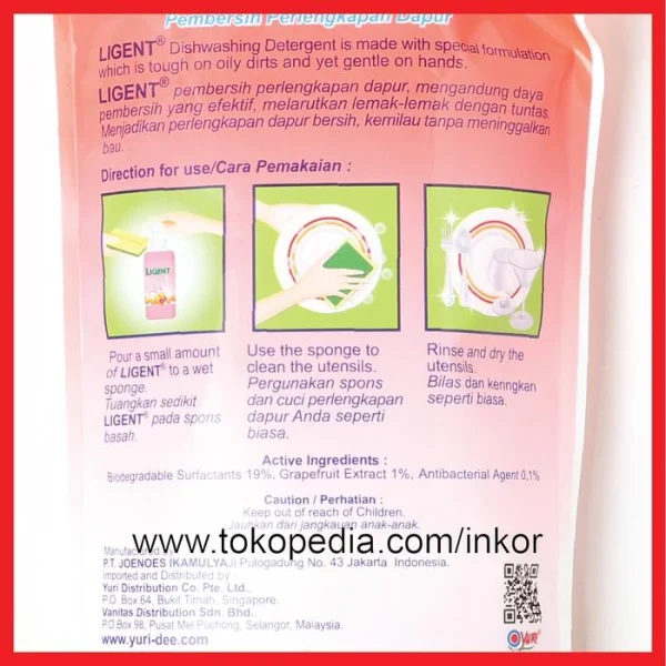 Gambar YURI LIGENT CAIRAN PENCUCI PIRING UNGU GRAPEFRUIT POUCH 630ML (4)