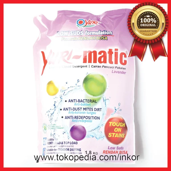 Gambar YURI-MATIC CAIRAN PENCUCI PAKAIAN LAVENDER LOW SUDS 1 (1)
