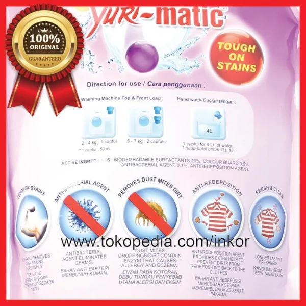Gambar YURI-MATIC CAIRAN PENCUCI PAKAIAN LAVENDER LOW SUDS 1 (3)