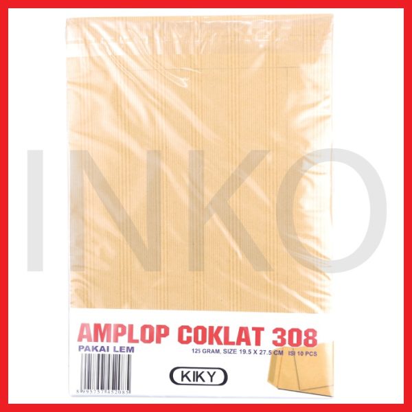 KIKY AMPLOP COKLAT 308 PAKAI LEM 125GRAM 19.5X27.5CM 10PCS