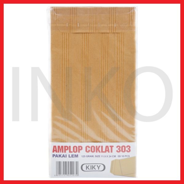 KIKY AMPLOP COKLAT 303 PAKAI LEM 125GRAM 11.9X24CM 10PCS