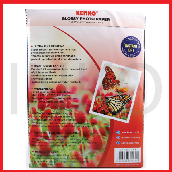 ginee_20260911090025540_2642974336.png KENKO GLOSSY PHOTO PAPER 230GSM A4 20 SHEETS