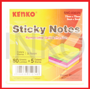 KENKO STICKY NOTES 75MM X 75MM 80 SHEETS NEON COLOR
