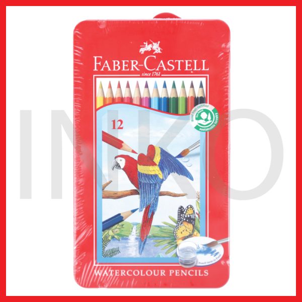 FABER CASTELL WATERCOLOUR PENCILS IN TIN CASE 12L