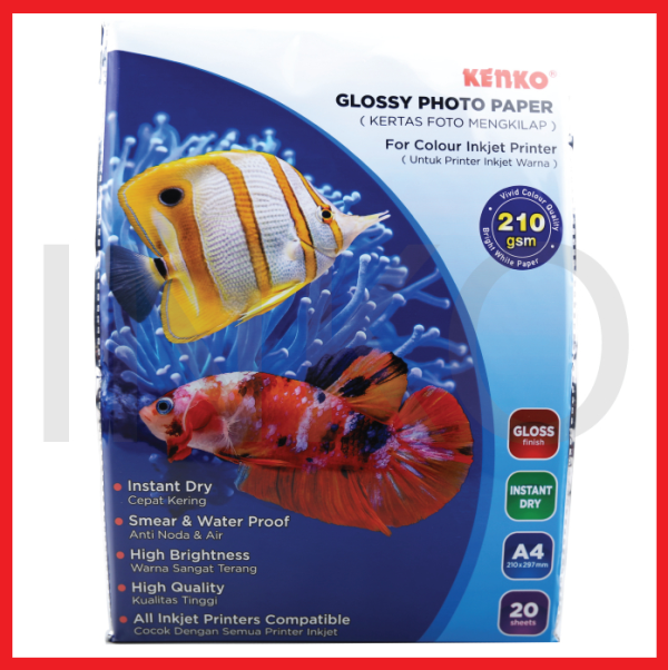 ginee_20260916112513613_8329667905.png KENKO GLOSSY PHOTO PAPER 210GSM A4 20 SHEETS