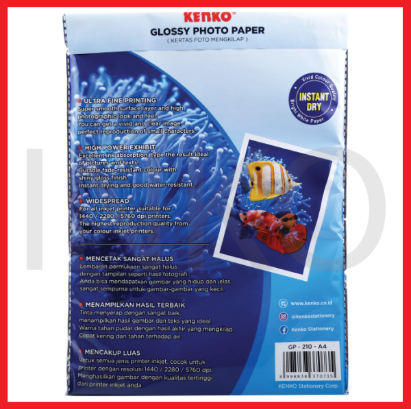 ginee_20260916112520996_5823723730.png KENKO GLOSSY PHOTO PAPER 210GSM A4 20 SHEETS