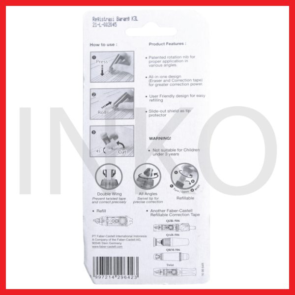 ginee_20260917144724588_8640204071.jpg FABER CASTELL COMBO CORRECTION TAPE WITH PENCIL ERASER GREEN CHECKERED