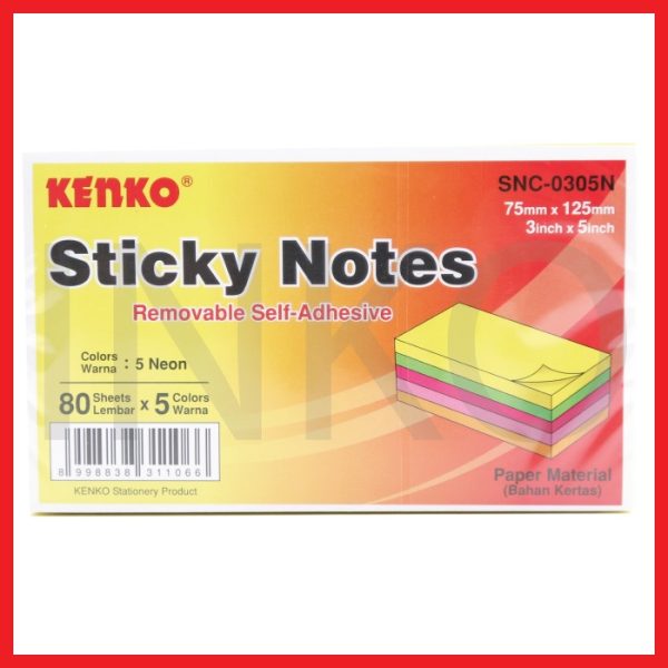 KENKO STICKY NOTES 125MM X 75MM 80 SHEETS NEON COLOR