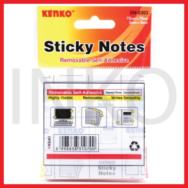 KENKO STICKY NOTES 75MMX75MM 100SHEETS PINK