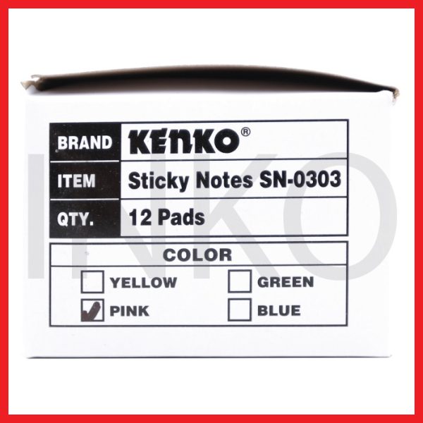 KENKO STICKY NOTES 75MMX75MM 100SHEETS PINK
