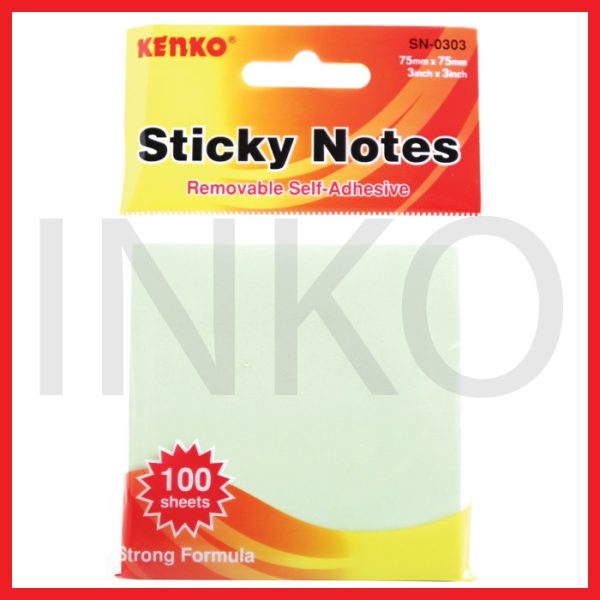 KENKO STICKY NOTES 75MMX75MM 100SHEETS GREEN