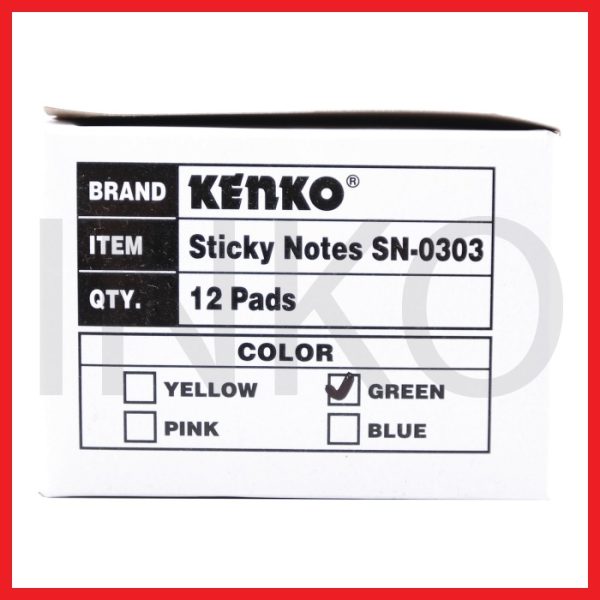 KENKO STICKY NOTES 75MMX75MM 100SHEETS GREEN